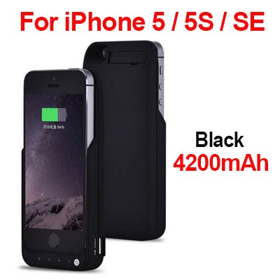 4200mAh Portable Backup External Battery Charger Case For iPhone 5 5S SE Powerbank Charging Case For iphone 5S Battery Case: Black