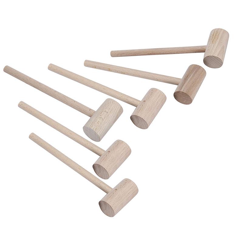 6PCS Crab Hammer Seafood Hammer Knocking Meat Food Small Wooden Hammer Shellfish Hammer Elm Wooden Spoon Wooden Shovel