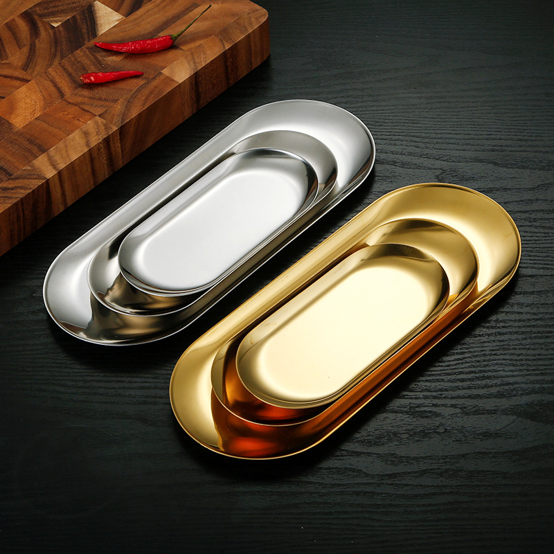 Stainless Steel Tray Oval Heart Round Plate Jewelry Storage Tray Nordic Style Cosmetic Organizer Dessert Dining Kitchen Plate