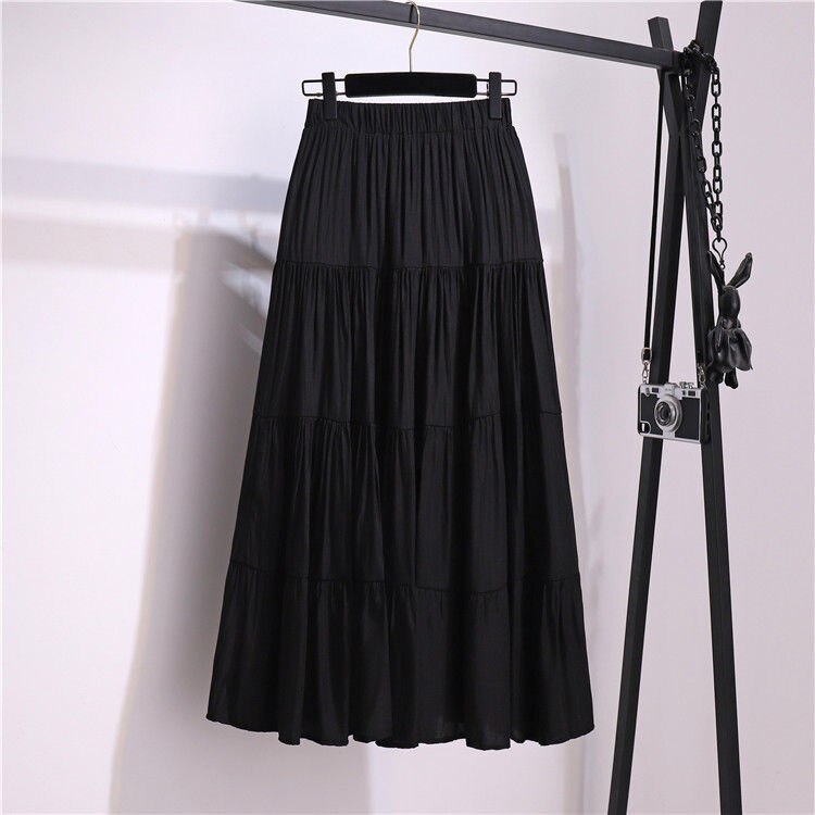 SURMIITRO Korean Style Long Skirt Women For Spring Summer Blue White Black High Waist Sun School Midi Pleated Skirt Female: black