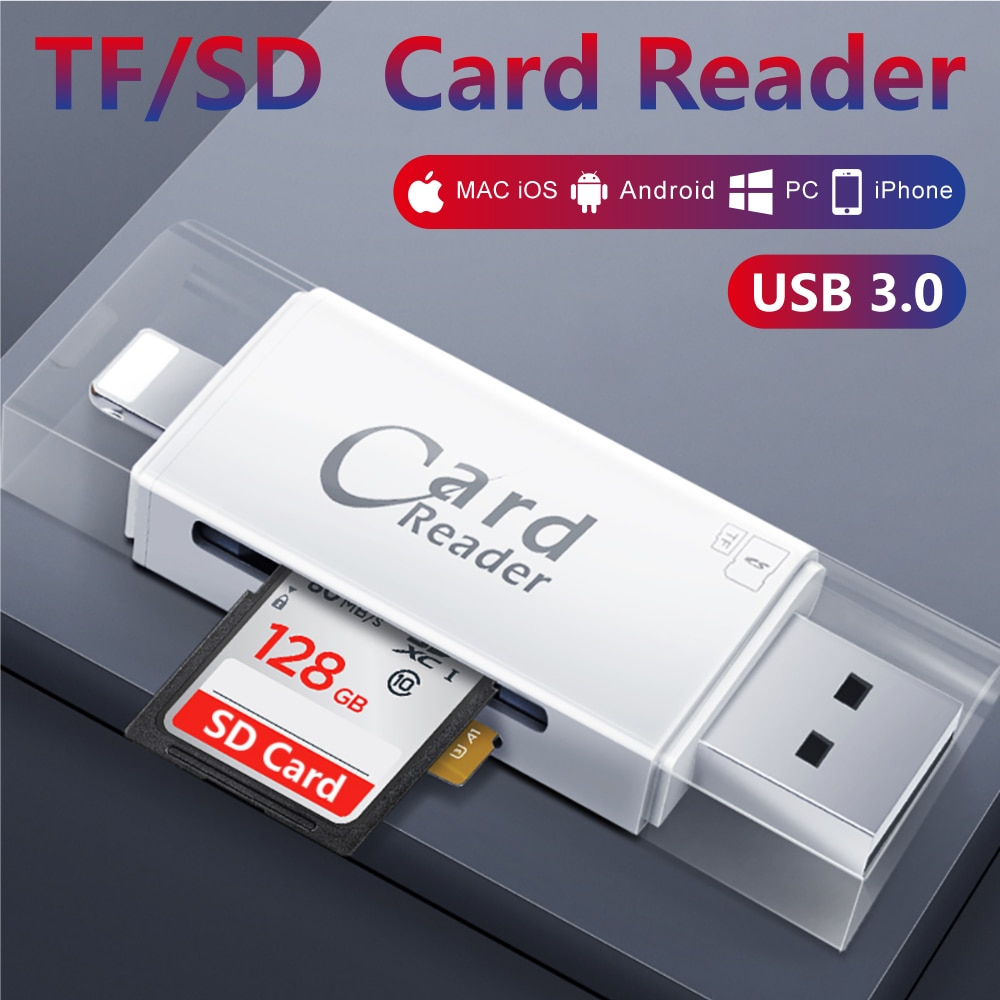 3 in 1 kortlæser sd tf kortlæser & micro sd kort adapter til computer iphone ipad android mac, mikro usb 3.0
