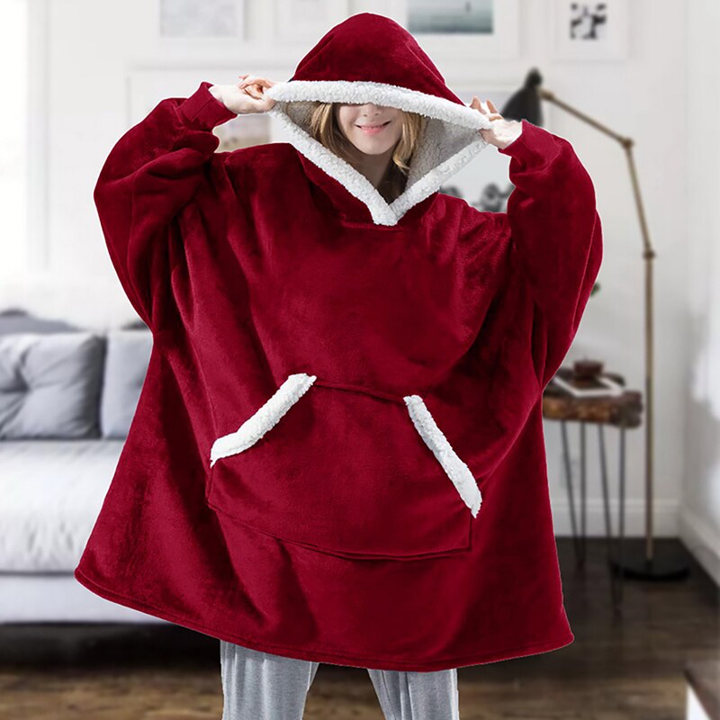 Winter Hooded Hoodie Women Fleece Long Sweatshirt Winter Clothes Flannel Pullovers Female Indoor Blanket with Sleeve Pajamas