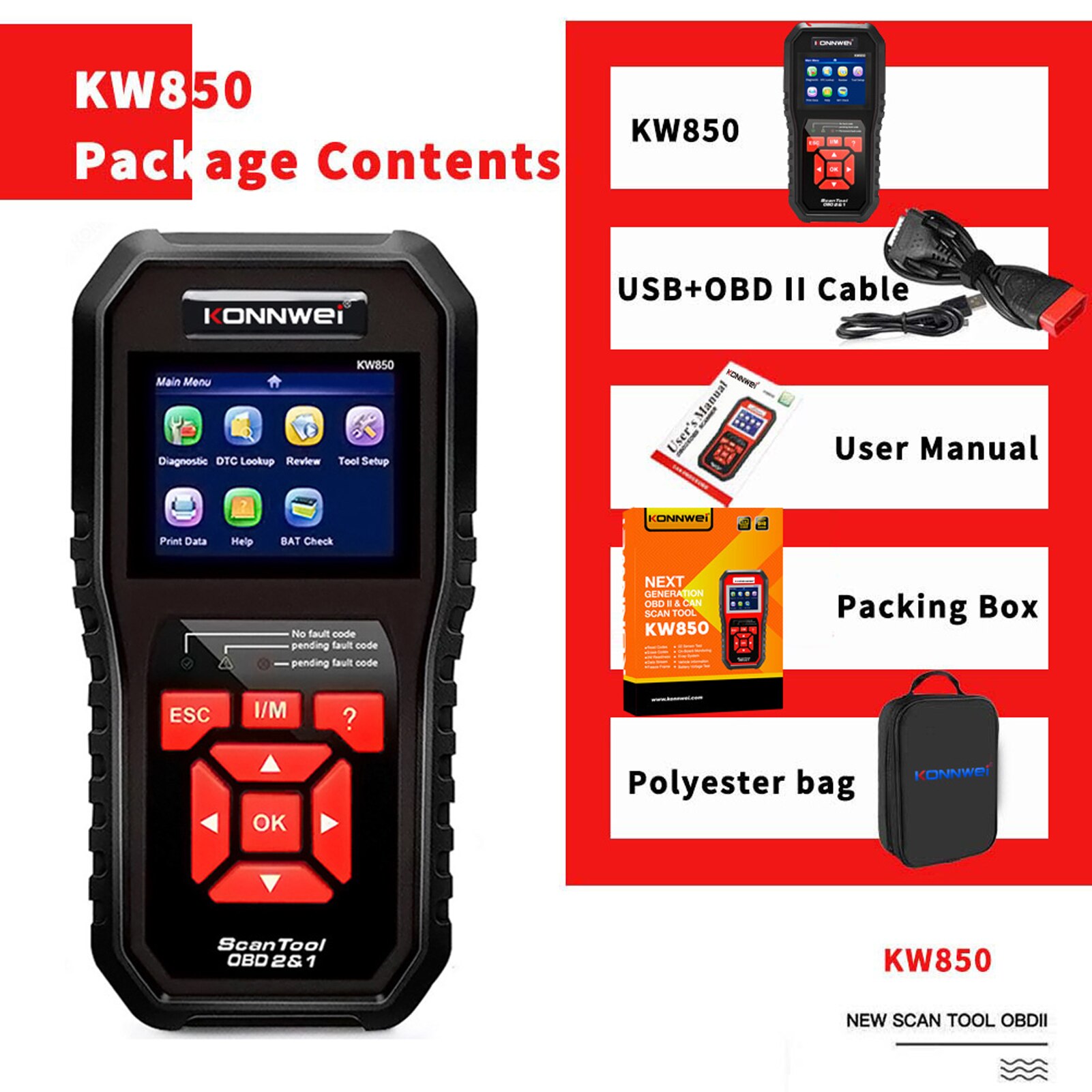 KONNWEI KW850 Auto Diagnostic Scanner Tools Car Di... – Grandado