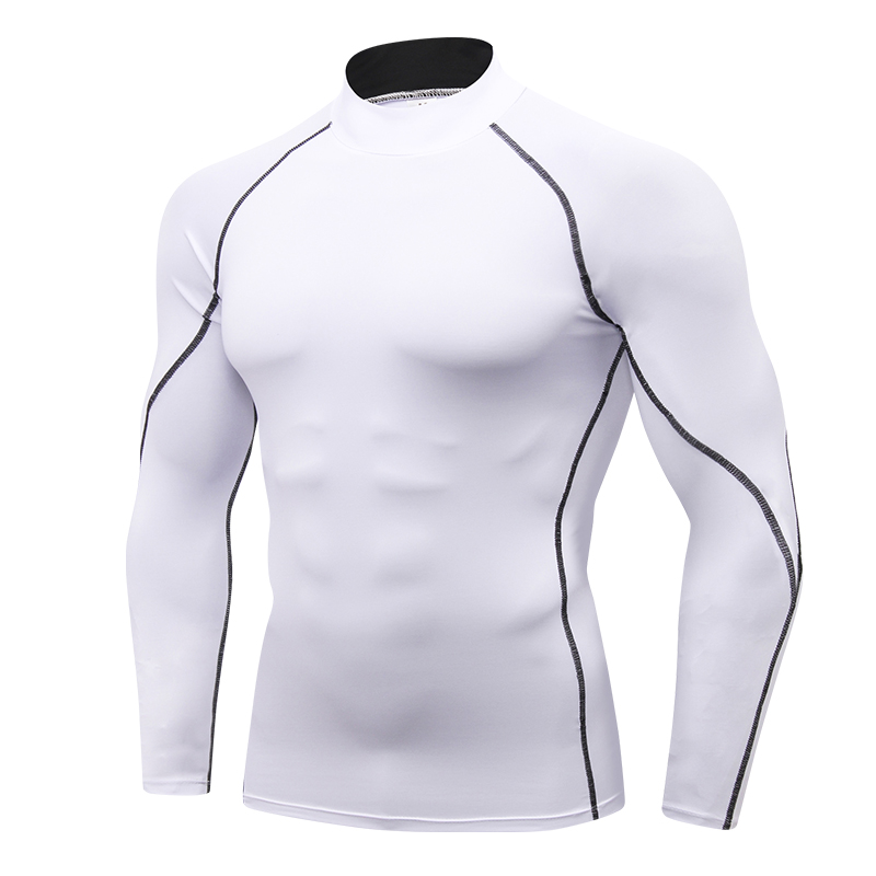 Herren-Kompressionshemden mit Stehkragen und langen Ärmeln, kühl, trocknend, Sonnenschutz, Sport-Strumpfhosen, Unterhemden, Lauf- und Fitnessstudio-Spitzen