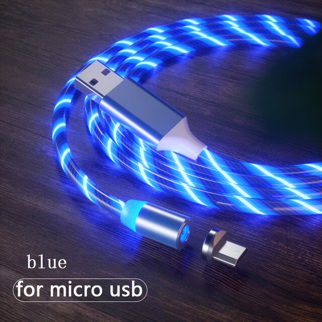 Magnetische Usb Charger Kabel Led Verlichting Stroomt Gloed Koord Type C/Micro Usb/8 Pin Voor Iphone 6 7 Android Telefoon Snelle Lichtgevende Draad: Blue for Micro USB