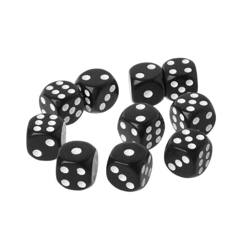 10 stk 16mm akryl terninger sort / hvid 6- sidet casino poker spil bar part terninger terning til flere sider til brætspil: 7 tt 401770- a