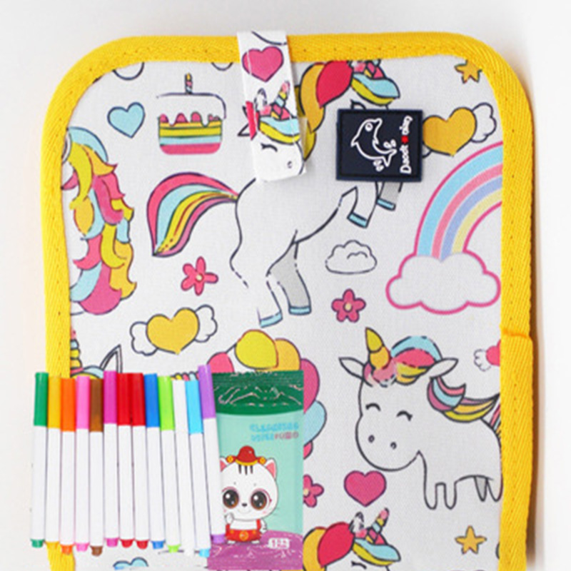 Children's Reusable Water Drawing Book Baby Magic Cartoon Portable Erasable Graffiti Painting Books Foldable Blackboard With Pen: A