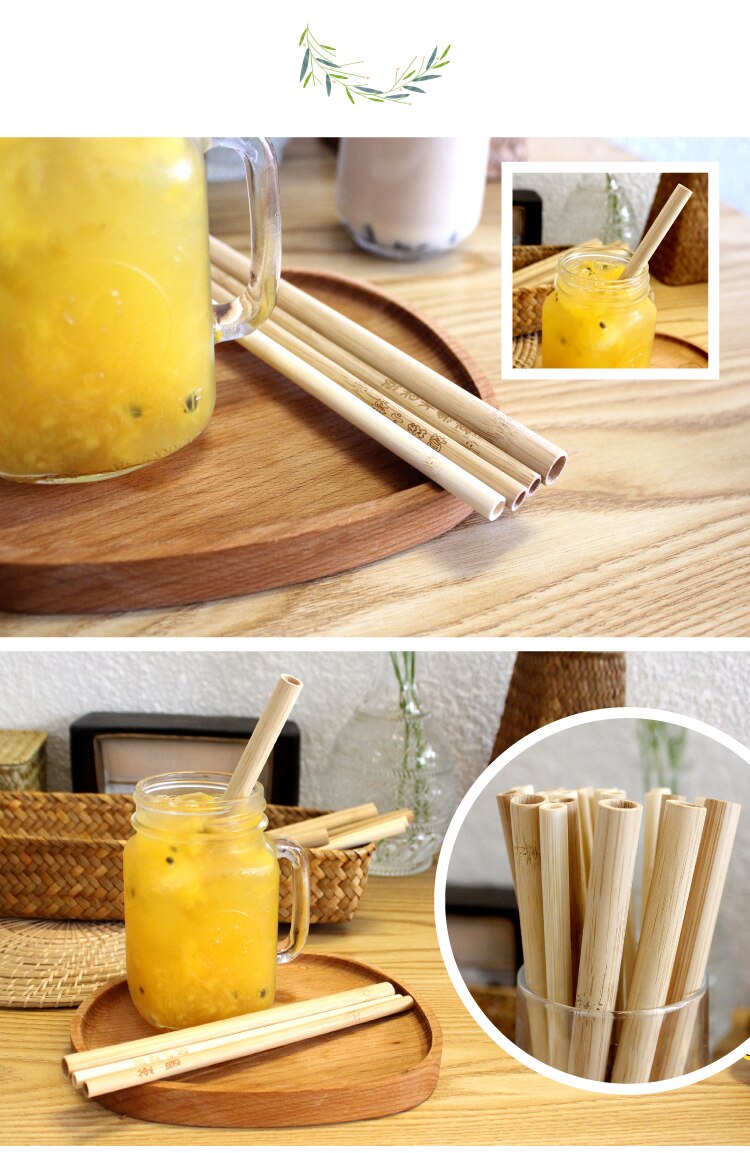 5Packs 8*200mm Eco-Friendly Bamboo Drinking Straws cutlery Reusable Suitable for Party /Birthday/Wedding /Bar/restaurant Tools