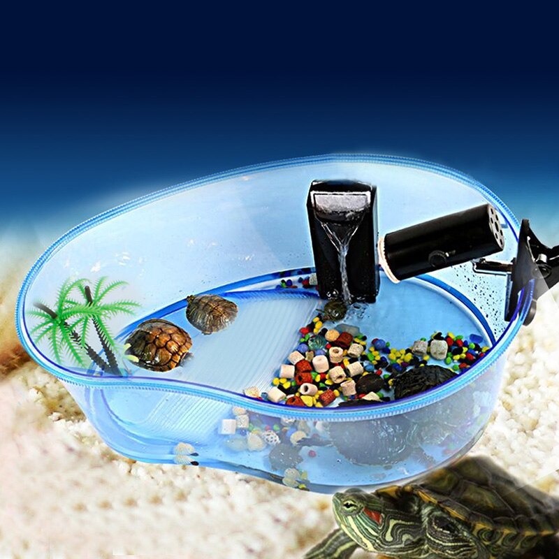 Turtle Habitat Lake Terrapin Reptile Aquarium Tank with Platform Plants Z07