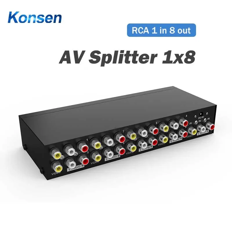 Répartiteur AV 8 Ports, boîtier de séparation Audio vidéo RCA 8 voies, répartiteur RCA 1 entrée 8 sorties 1x4 1x8 CVBS RCA, distributeur Audio vidéo