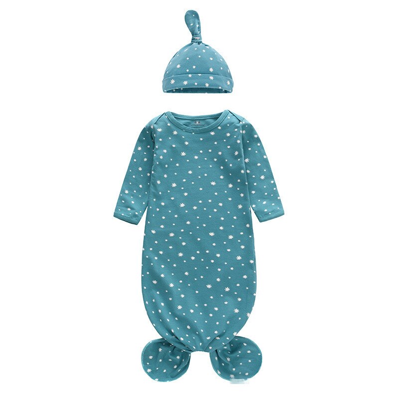 Saco de dormir anudado para bebé, ropa de dormir de algodón para el sueño de bebé recién nacido, de manga larga, con sombrero para niña y niño de 0 a 12 meses: blue