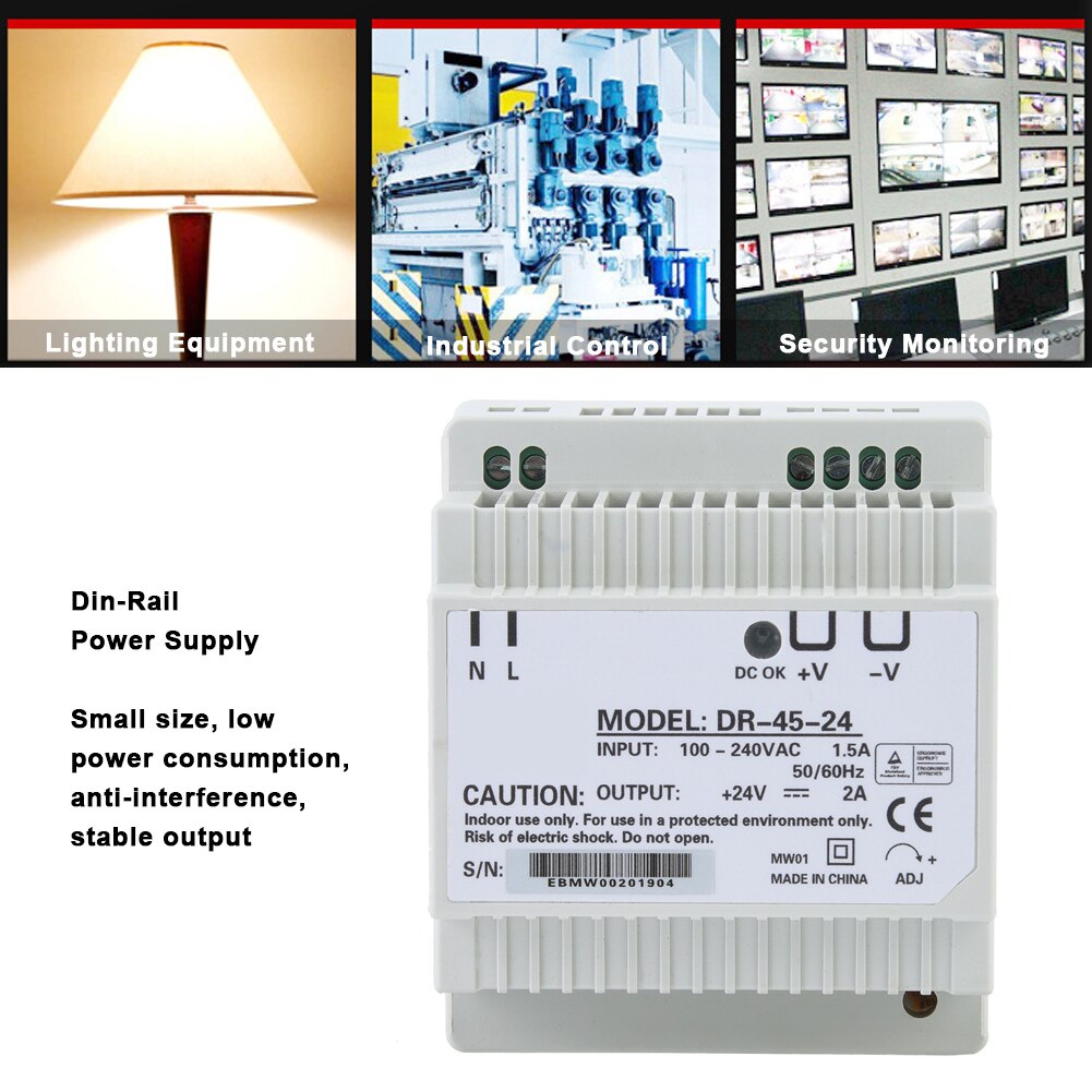 DR-45-24 45W Single Output 24V Din-Rail Power Supply AC/DC Switching Power Supply