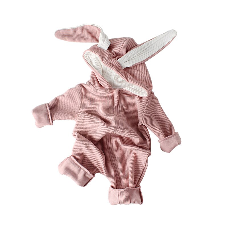 Bunny Baby Winter Rompertjes Voor Jongens Jumpsuit Pluche Voering Baby Meisje Romper Lange Oren Hooded Baby Onesie Peuter Baby Kleding 1Pc: Pink no plush / 18m