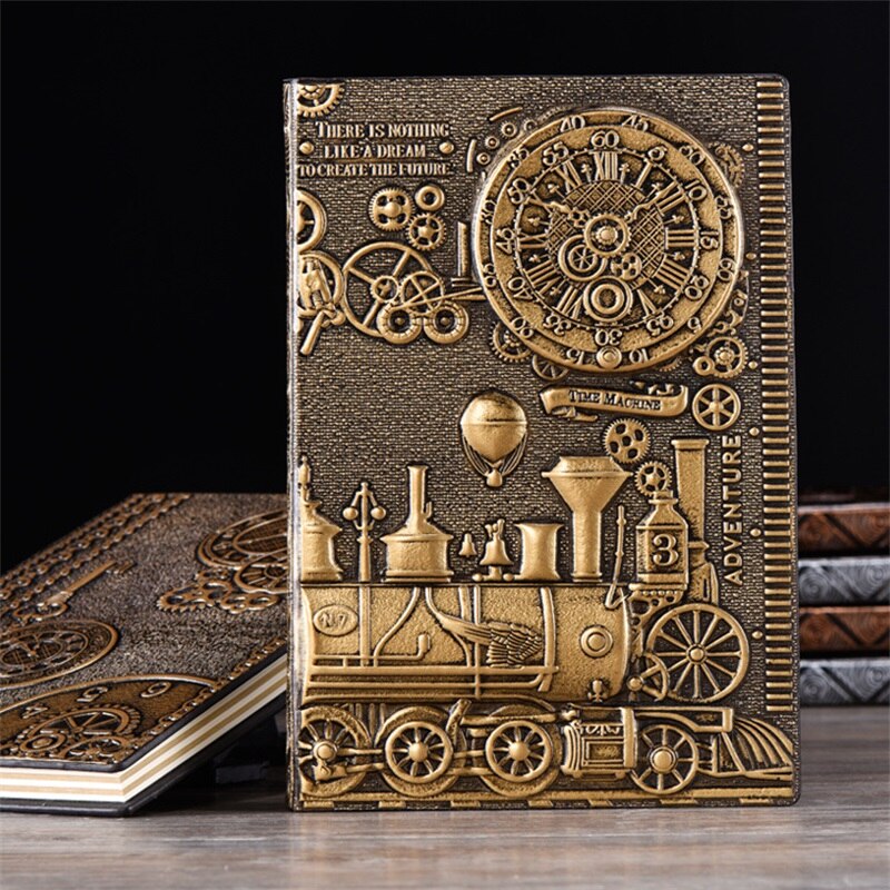 A5 retro anteckningsbok 3d steampunk gravyr effekt pu rese anteckningsbok tåg utskrift dekoration dagbok utsökt bok