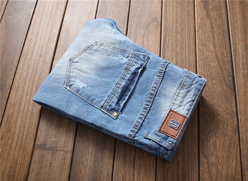 Tynde mænds ripped jeans lyseblå straight jeans casual all-match street hipster behagelig