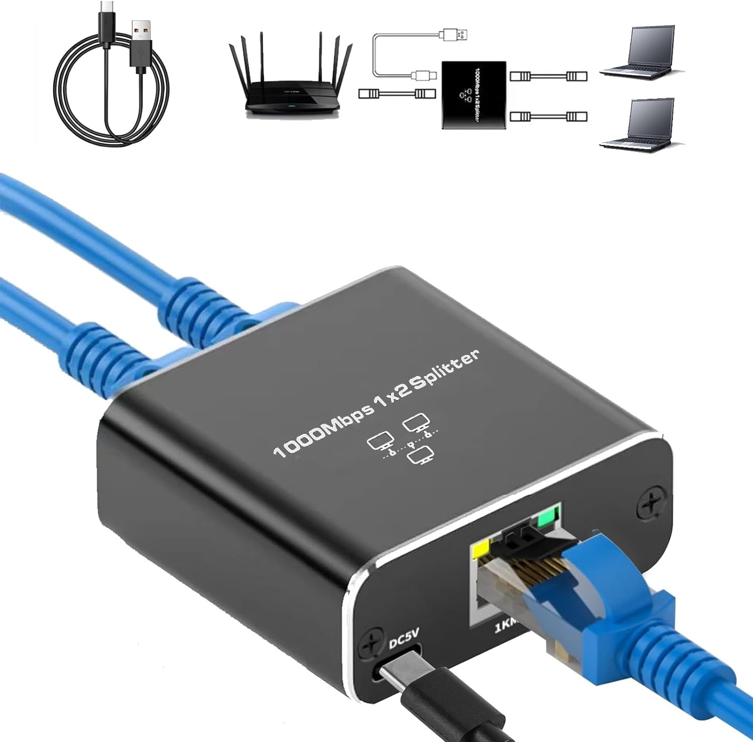 Rozgałęźnik sieciowy RGEEK Rozgałęźnik Ethernet do laptopa PC Sieć RJ45 1 do 2 3 4 Hub Ethernet 1000M Gigabite Rozgałęźnik Ethernet: WHITE