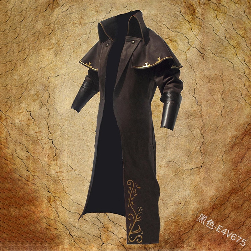 Pirate Jacke Medieval Traditionellen Erwachsene Herren Graben Mantel Britischen Französisch Trenchcoat Kostüm: Black / S