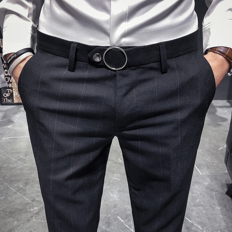 Kontorsbyxor herrklänning kostymbyxor slim fit business casual man formell galler brittisk stil vilda byxor gentleman