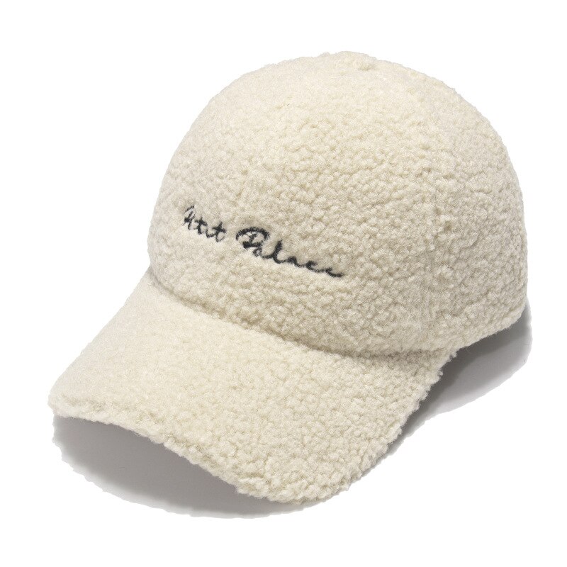 Lamb Wool Hat Women Autumn And Winter Korean Version Girl Tide Letter Ins Show Face Cute Warm Cap Plush Baseball Cap: 5