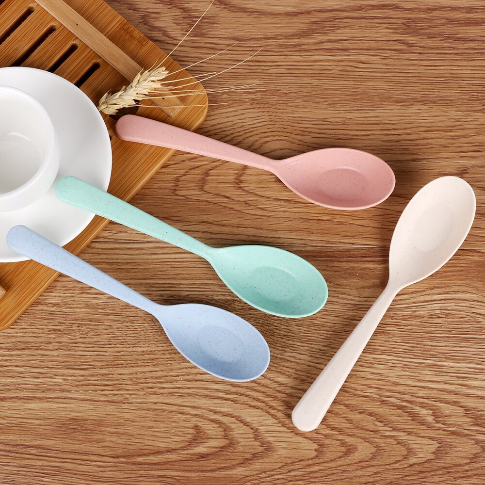 1/3PCS Eco Friendly Wheat Straw Kids Soup Spoon Portable Long Handle Rice Spoon Tableware Home Flatware Kitchen Tool