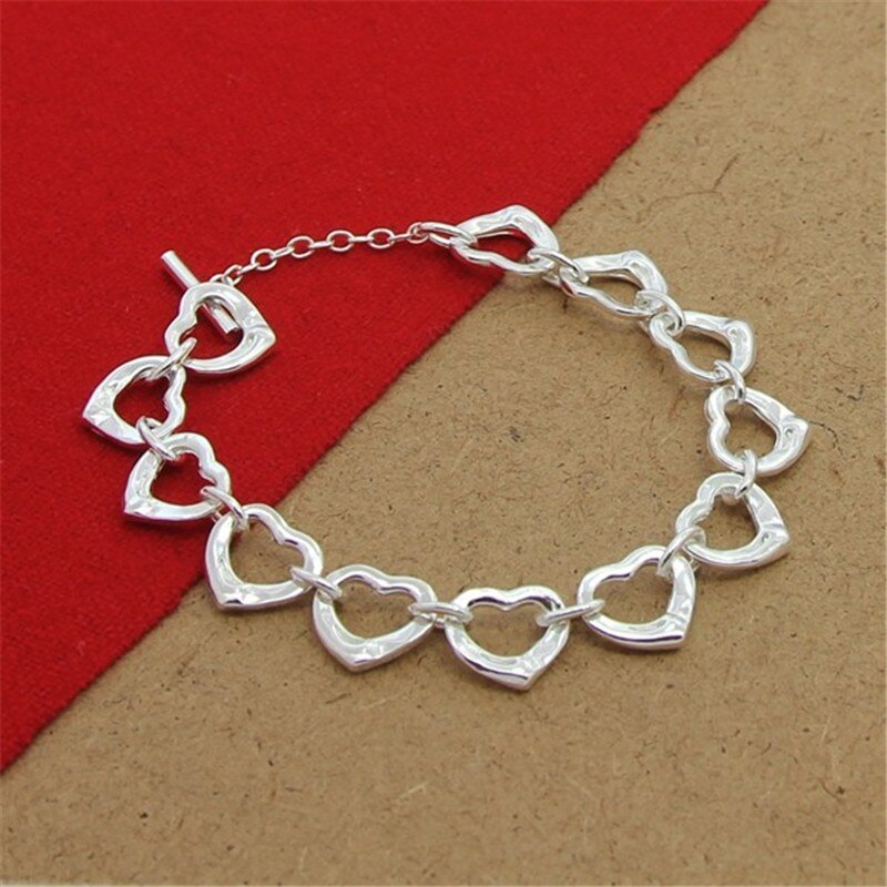 925 sterling sølv armbånd søtt hjerte kjede armbånd for kvinne fest sjarm smykker: Default Title