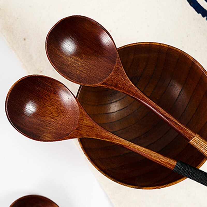 Long Handle Wooden Spoons Korean Style Natural Wood Round Spoons For Soup Cooking Mixing Stirring Kitchen Wood Soup Spoons^1