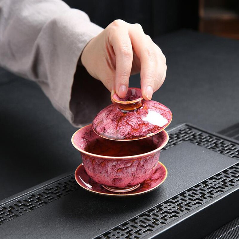 170ml gaiwan keramisk pigmenteret te skål underkop låg sæt master kop te terrin beholder tieguanyin holder teware drinkware