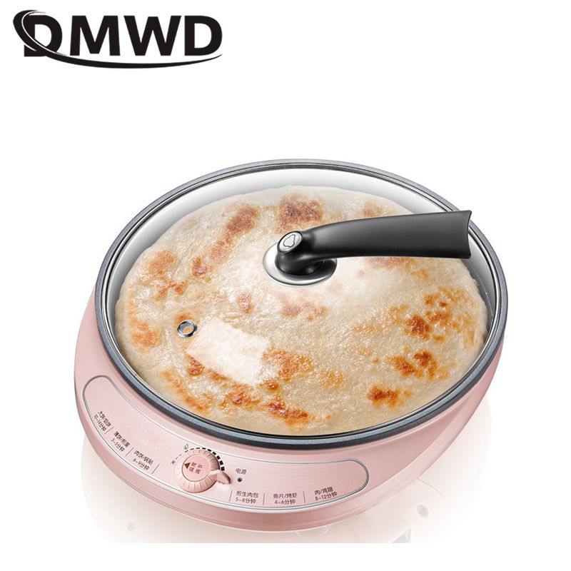 DMWD Multifunctional Electric Skillet 220V Pie Pizza Crepe Pancake Maker BBQ Griddle Sarten Non-stick Frying Pan 6 Menu