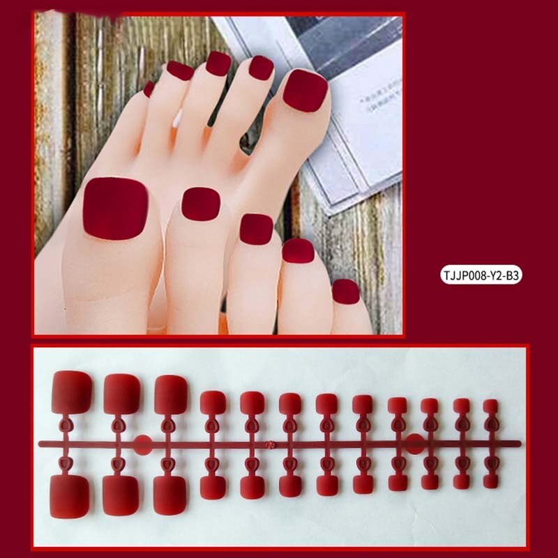 24 st tånaglar lösnaglar tryck på nageln fransk stil godis tå naglar tips konst dekor nagelkonst med lim manikyr: Tjjp 008-y2-b3
