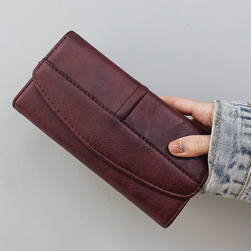Vintage Vrouwen Portemonnee Tri-Fold Pu Lederen Portemonnee Lange Portemonnee Met Note Fotokaart Compartiment Hasp Pocket portemonnee Voor Dames: red
