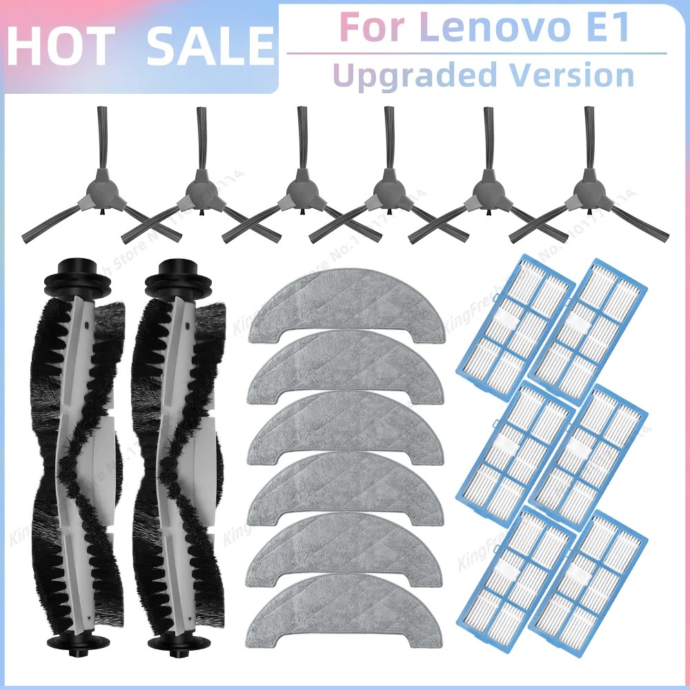Compatible con ( Lenovo E1, Ultenic D5/D5s/D5s Pro, Proscenic 850T, Pioneer VC704R ) Piezas: Rodillo Principal, Cepillo Lateral, Filtro HEPA, Paño de Limpieza, Accesorios: Transparente