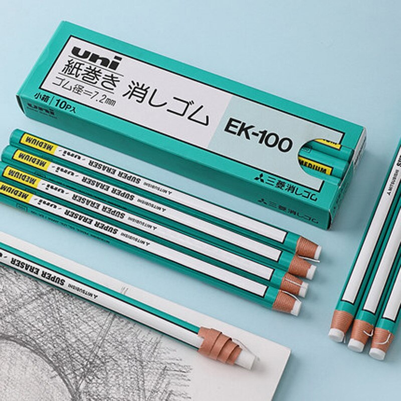 2PCS JAPAN UNI Rubber Eraser High-light Sketch Pencil Shape EK-100 Rubber Roll Paper Leaves No Traces