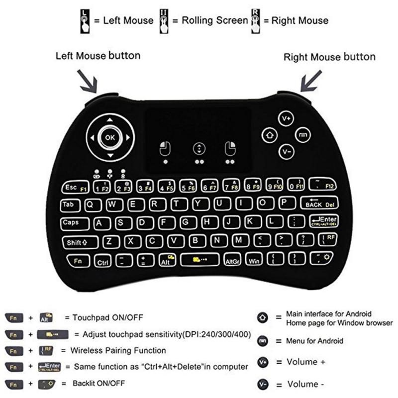 H9 Kleur Backlight 2.4Ghz Wireless Keyboard Air Mouse Draadloze Mini Handheld Afstandsbediening Toetsenbord Air Mouse