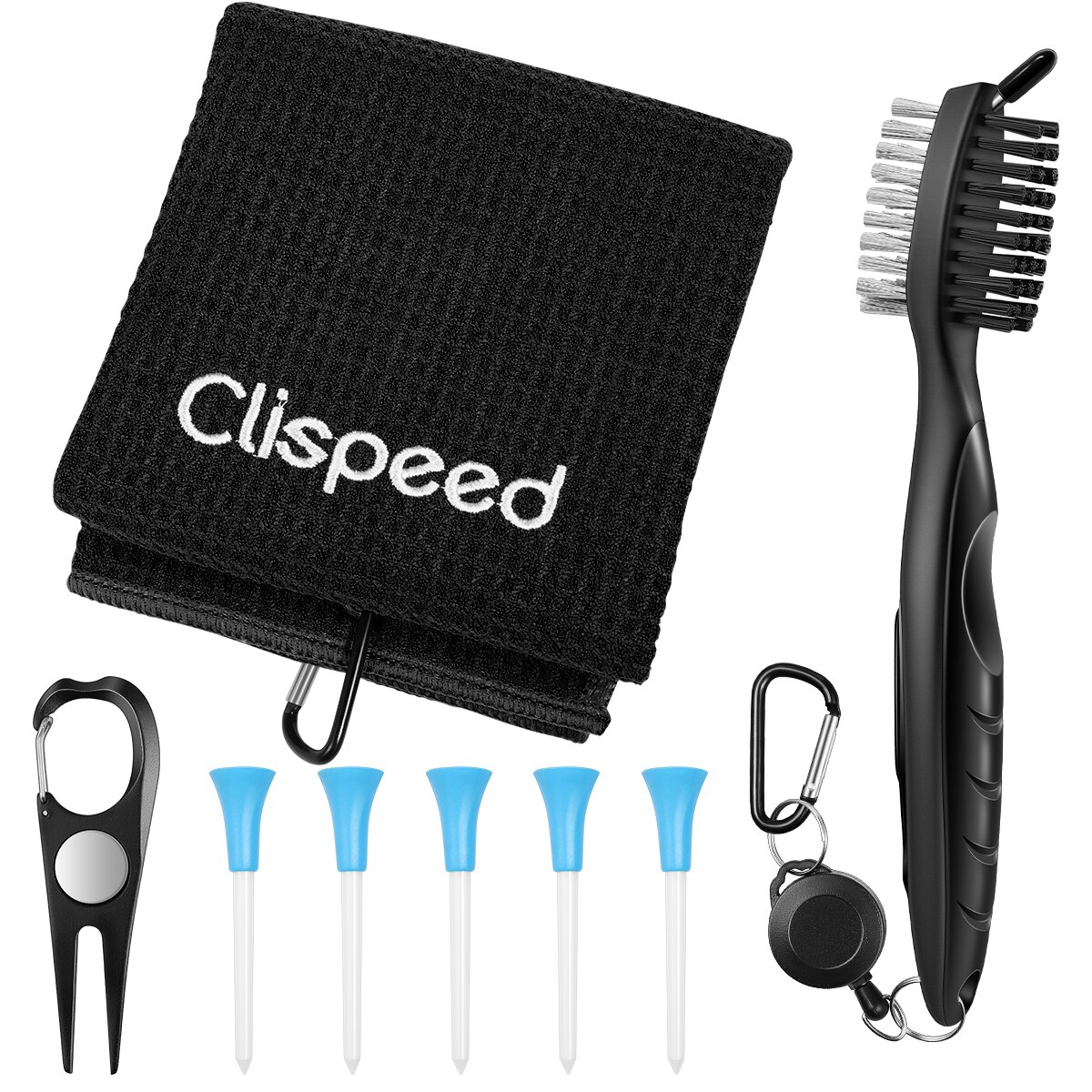 Clispeed 8 st golf sport tillbehör golf handduk borste verktygssats golf colorfast handduk tee divot: Svart