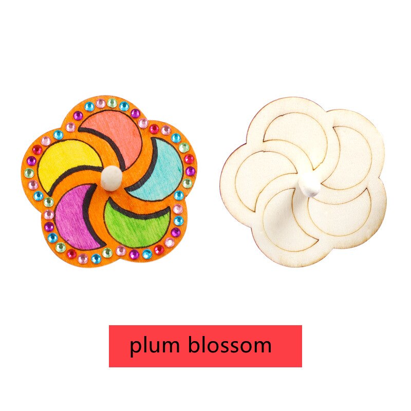 5 Piece/lot DIY Toys For Child Divergent thinking Spinning Top Wooden Diy Coloring Children Play Spinning Birthday ZLL: plum blossom