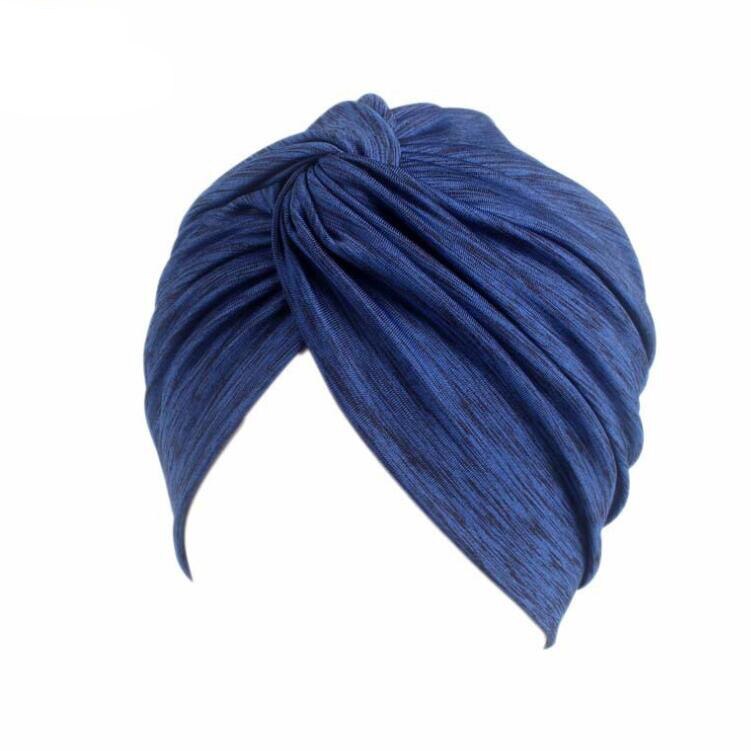 Vrouwen elastische twist tulband hoeden indiase hoeden yoga petten sport hoofddoek hoofdbanden vrouwen mutsen dames chemo pet: Blauw