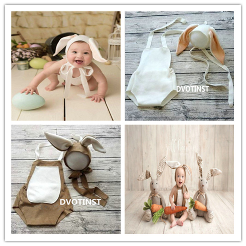 Dvotinst Baby Photography Props Animals Rabbit Bonnet Hat+Outfits Set Fotografia Accessories Infantil Studio Shoot Photo Prop