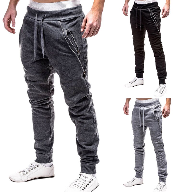 Men Pants Autumn and Winter Zipper Decorative Men's Casual Sports Pants