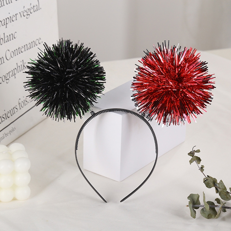 Serre-tête en plastique brillant pour femmes et filles, bandeau en forme de pompon brillant, cerceau pour cheveux de Festival, pour fête, spectacle, couvre-chef unisexe M6CE