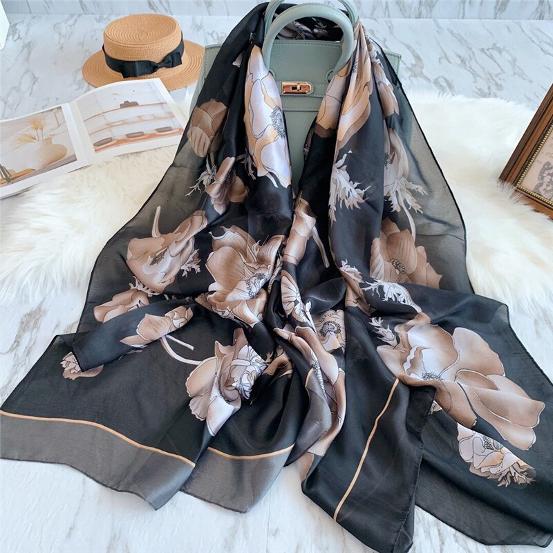 Strand sommer bufanda mujer tynn solkrem kvinner skjerf kvinnelig strandhjul skrive ut simulering silke foulard hijab skjerf sjal