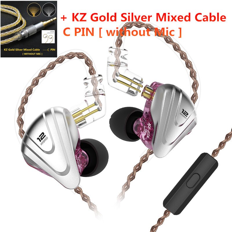 KZ ZSX Terminator 5BA 1DD Hybrid In-ear Earphones HIFI Metal Headset Music Sport ZS10 PRO AS12 AS16 ZSN PRO C12 A10 V90 AS10 P1: Purple mic(cable