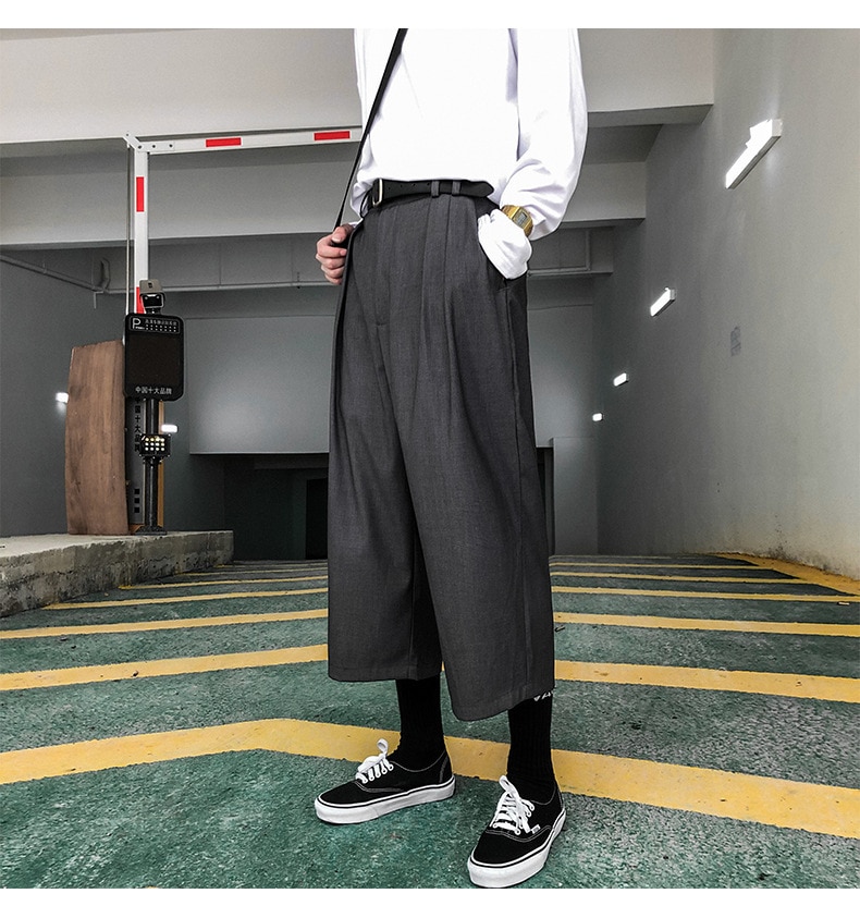 UNCLEDONJM hommes été pantalon mollet-longueur pantalon coupe ample taille droite respirant solide pantalon décontracté pour YYS-XK001