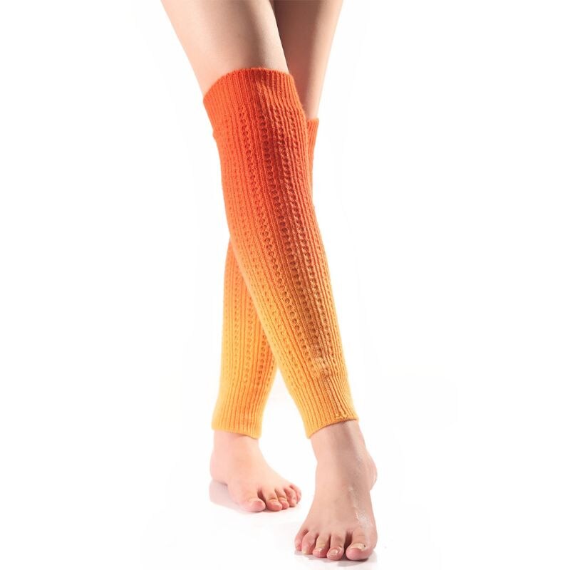 Para Mujer niñas invierno degradado Color Cable de punto largo calentadores medias sin pies al aire libre nieve esquí rodilla alta Crochet botas puños