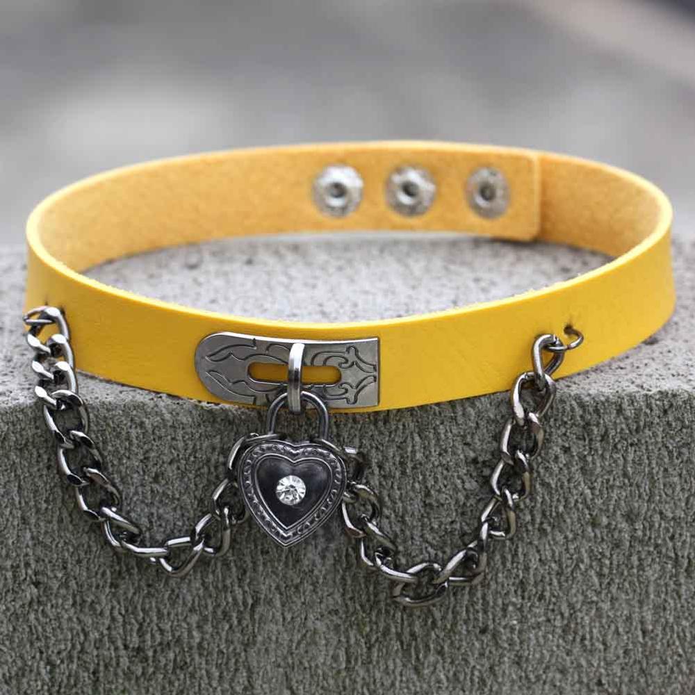 Punk Herz Anhänger Kette Spike Kragen Gothic Leder Halsband Schnalle Halskette: yellow