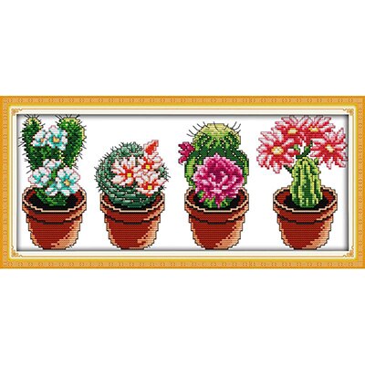 Cactus Series 11CT14CT Counted Cross Stitch Kits Printed Pattern Crafts DMC Fabric Canvas Sewing Needlework Embroidery Set Decor: J171-2 / 11CT Unprinted cloth