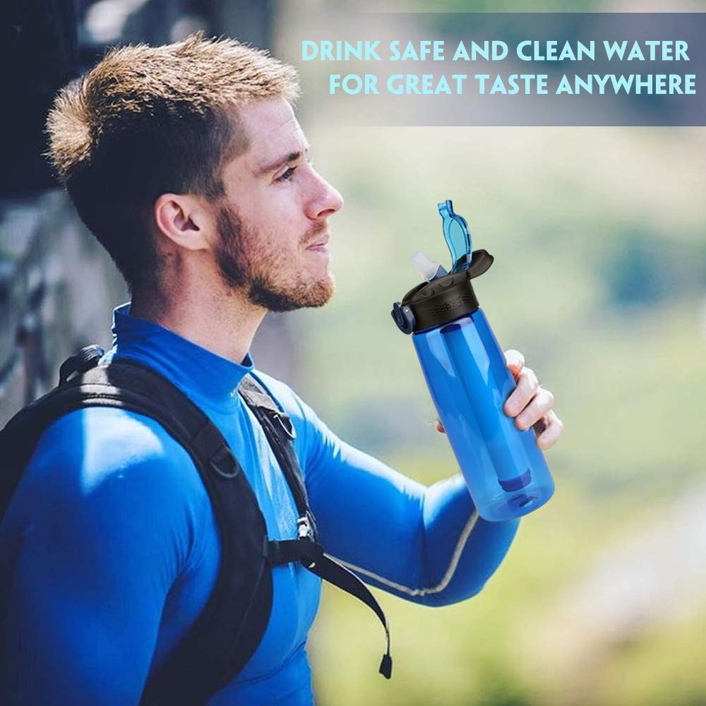 Membraan Oplossingen Gefilterd Water Fles Bpa Gratis Nood Waterzuiveraar Met 4-Stage Geïntegreerde Filter Stro Voor Travel Camp