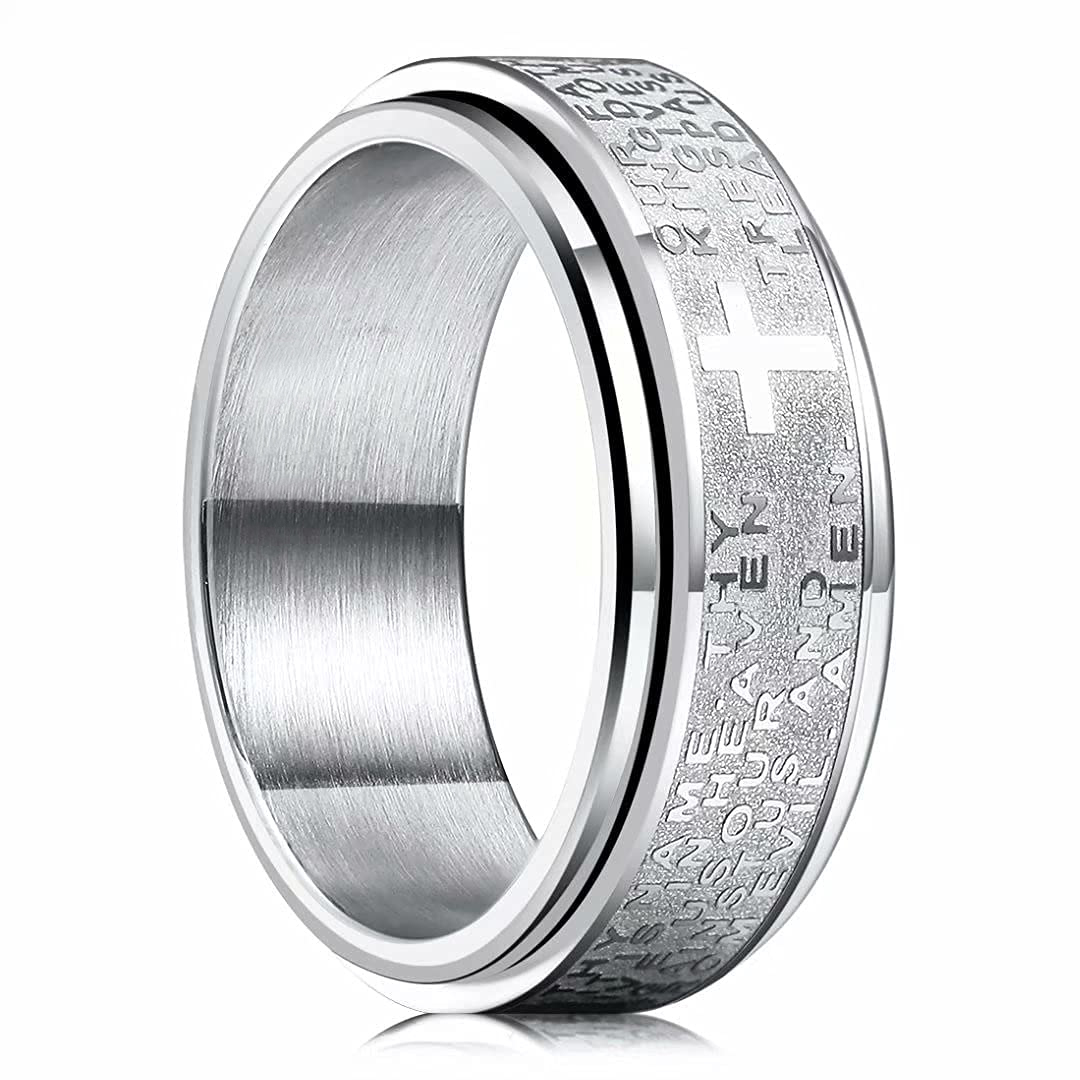Anneaux d'anxiété en acier inoxydable pour hommes et femmes, croix chrétienne, Spinner religieux, chaîne, Anti-Stress, amulette rétro, bijoux: 13 / WHITE
