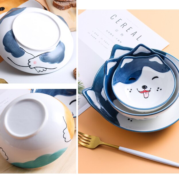 Plato de cerámica superventas, plato de comida para perro, plato de cena de carne pintado a mano de dibujos animados, artículos de mesa plato para cena, de Año