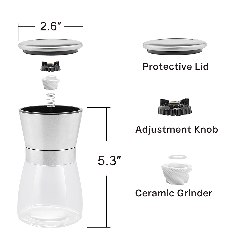 Salt and Pepper Grinder Set - Adjustable Coarseness, Refillable Stainless Steel Pepper Mill Grinders for Kitchen, Spice Grinder