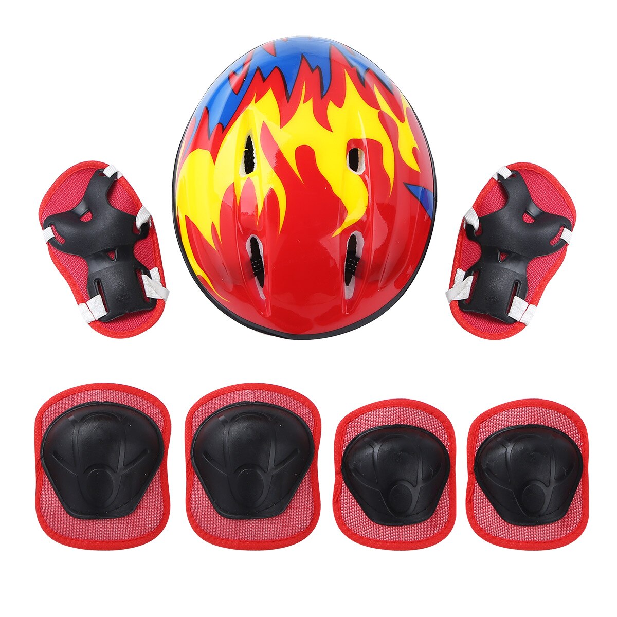 7Stck Sport Schutz Getriebe Outfit freundlicher skaten Radfahren draussen Sport Helm Knie Handgelenk Schutz Ellenbogen Pad Alle-runde schutz einstellen: rot